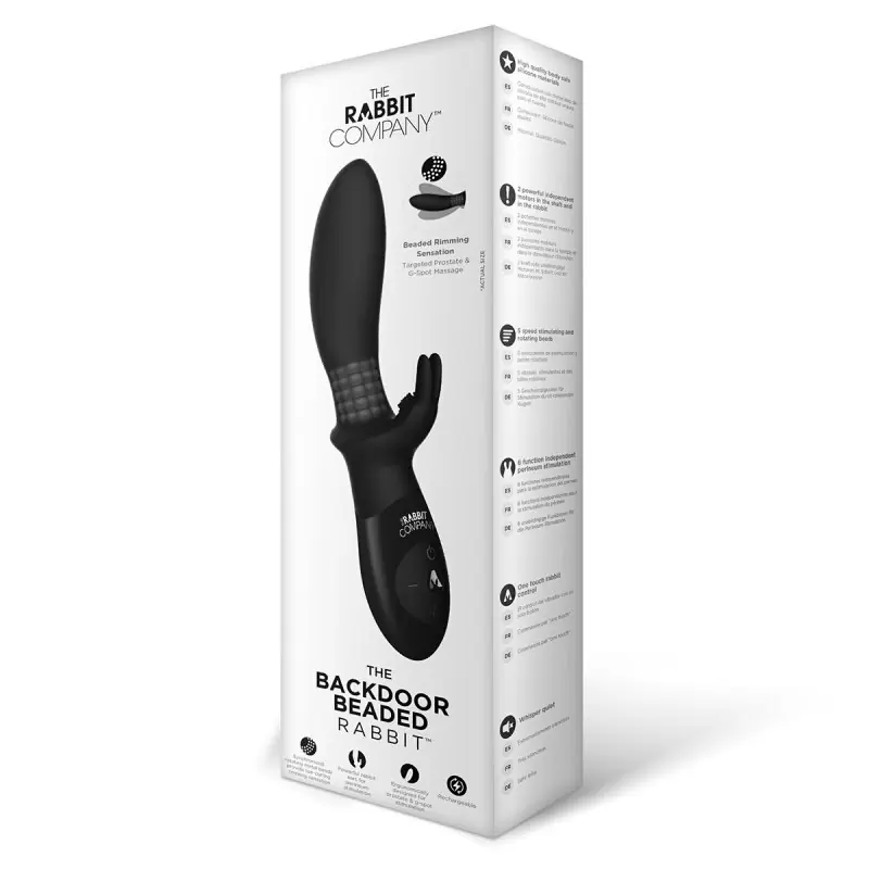 Перезарежаемый анальный стимулятор кролик The Backdoor Beaded Rabbit с шариками и ротацией - черный