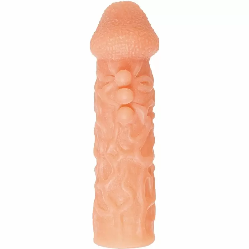 Реалистичная насадка на пенис  имитацией пирсинга и отверстием для мошонки «Cock sleeve» (большая), Kokos