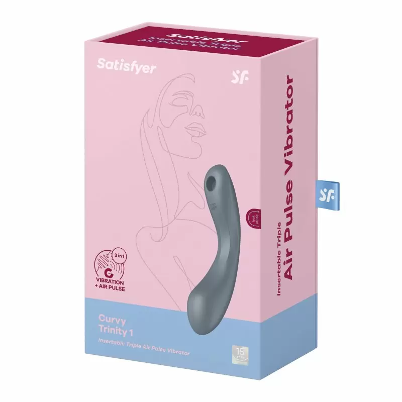 Изогнутый вибратор Satisfyer Curvy Trinity 1, с двумя моторами, 17,4 см, серо-голубой