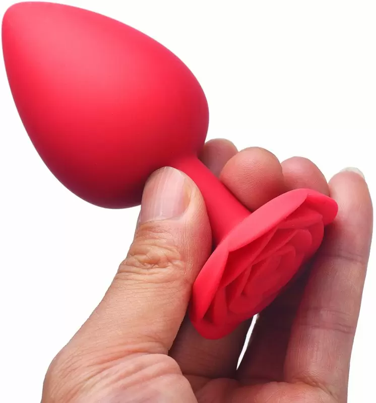 Силиконовая анальная пробка Kanikule Red Rose с ограничителем в форме розочки, 10 см х 4,5 см, красный, Large