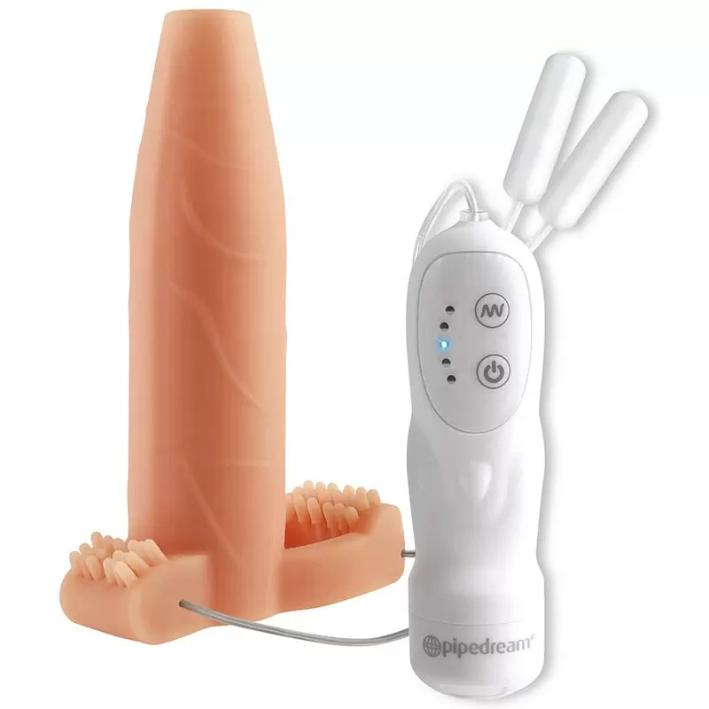 Насадка увеличитель Real Feel Twin Teazer с кольцом на мошонку и вибрацией – телесная	