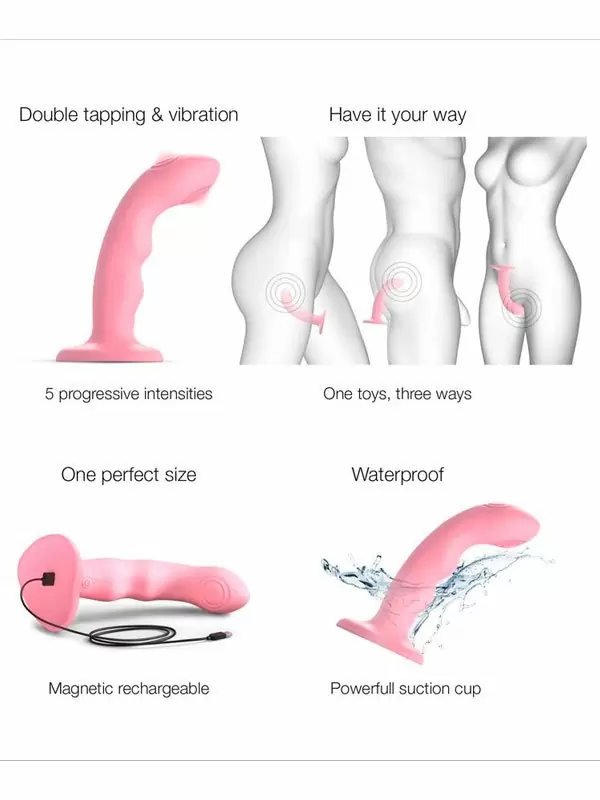 Изогнутый вибратор Strap-On-Me Tapping Dildo Wave, 5 скоростей, 15,3 см, коралловый