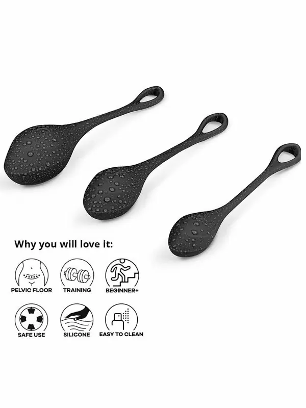 Набор одинарных вагинальных шариков Satisfyer Yoni Power 2, 3 предмета, силикон, черный