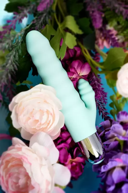 РЕЛЬЕФНЫЙ ВИБРАТОР С КЛИТОРАЛЬНОЙ СТИМУЛЯЦИЕЙ FLOVETTA FLAX, СИЛИКОН, МЯТНЫЙ, 17,5 СМ