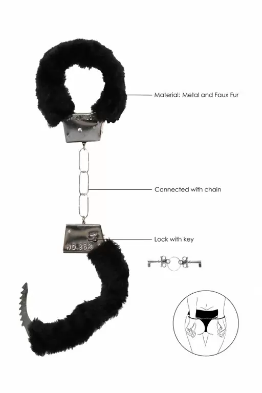 Металлические наручники с меховой обивкой Beginner's Handcuffs Furry (Черный)