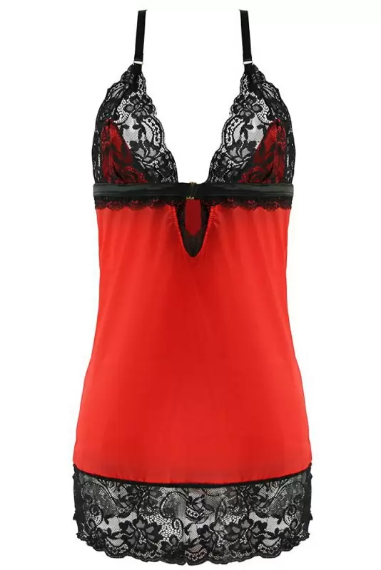 Красная сорочка с элементами из черного кружева и трусики Baci White Label – S/M