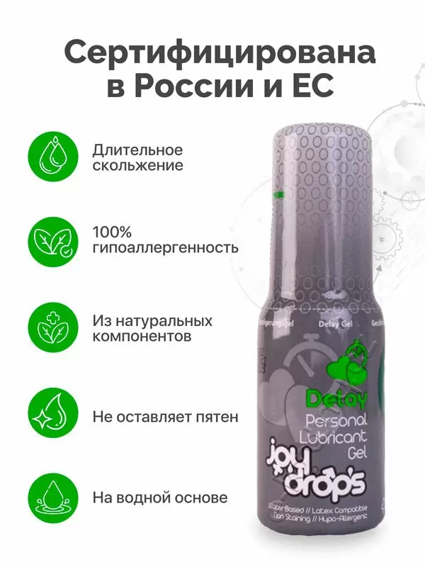 Пролонгирующая смазка Joydrops Delay, не оставляет пятен, 50 мл