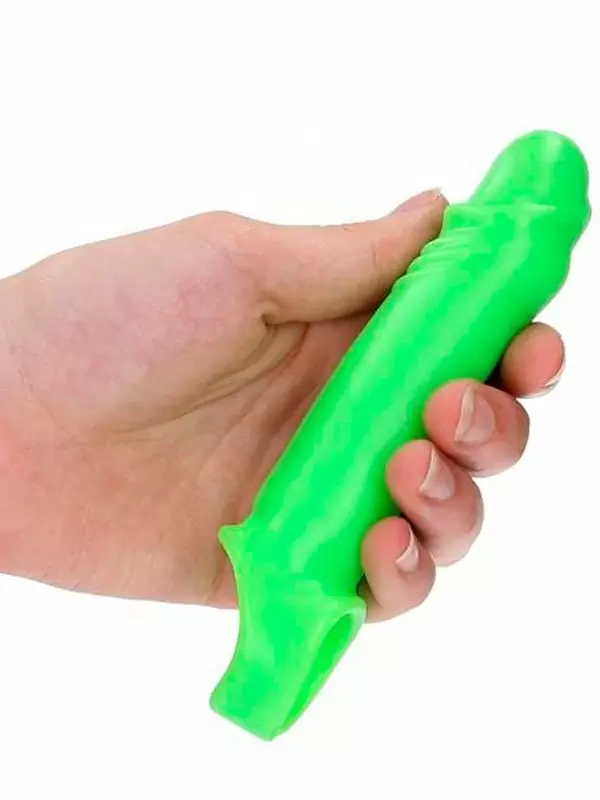 Реалистичная насадка-удлинитель Shots toys Ouch!, фиксация на мошонке, люминисцентная, 15,5 см