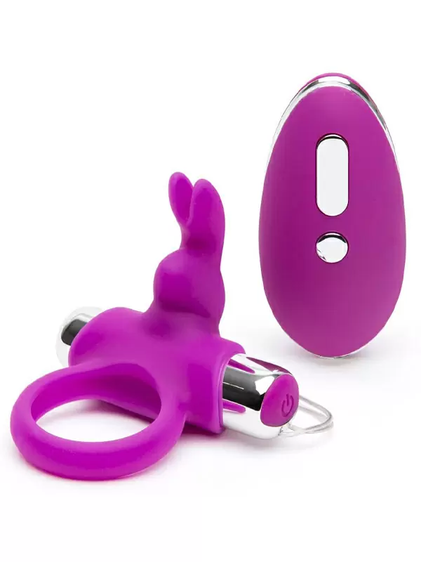 Эрекционное виброкольцо Happy Rabbit, с пультом Д/У, стимуляция клитора, фиолетовое