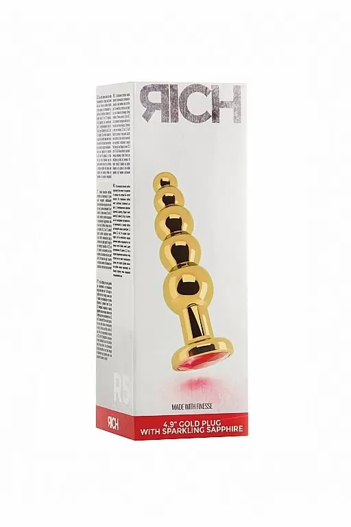 Золотая анальная пробка (елочка) с рубиновым кристаллом Gold Plug - Red Sapphire