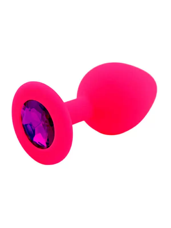 Средняя силиконовая анальная пробка Kanikule Medium с кристаллом – розовый с фиолетовым