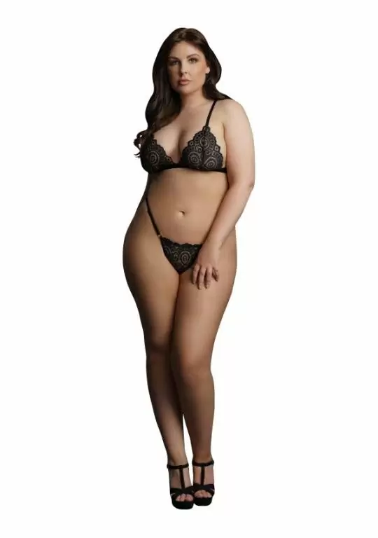 Комплект эротического белья Magic Lace Velvet Lingerie Set Plus size (черный)