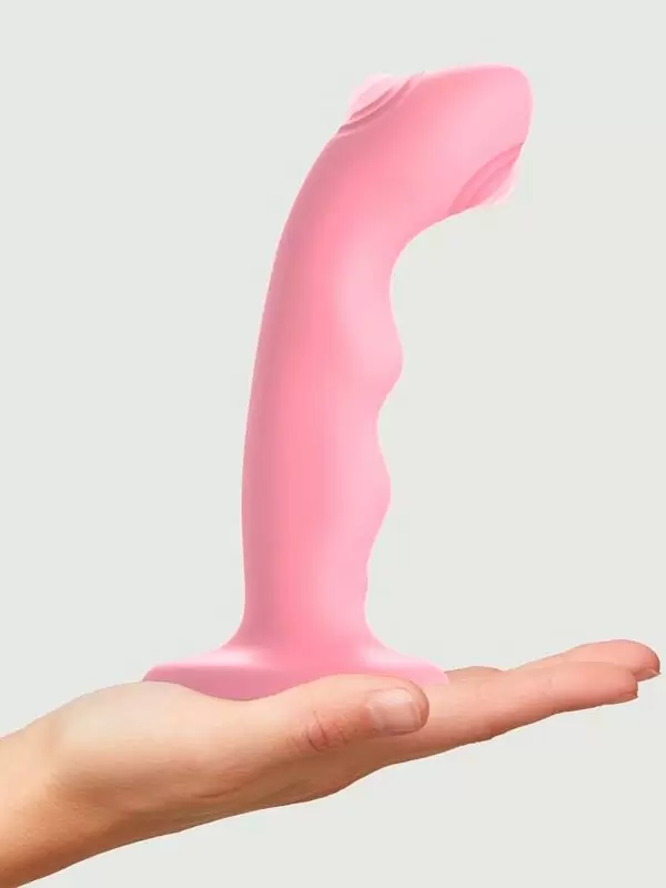 Изогнутый вибратор Strap-On-Me Tapping Dildo Wave, 5 скоростей, 15,3 см, коралловый