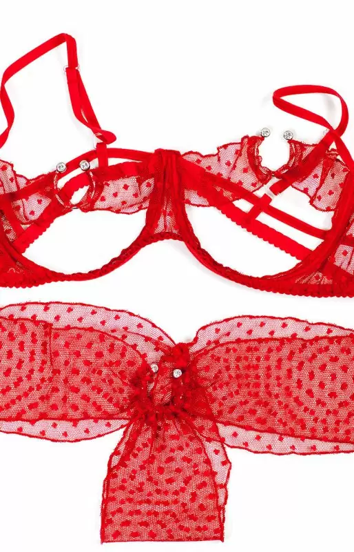 Сногсшибательный комплект Anais Afrodita с открытой грудью – красный, S