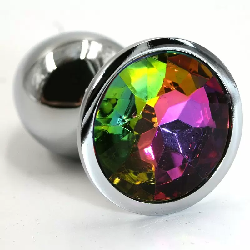 Маленькая алюминиевая анальная пробка Kanikule Small с кристаллом – серебристый с разноцветным