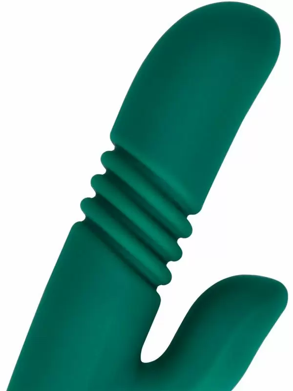 Вибратор-кролик Shots Toys Thrusting and Warming Rabbit Vibrator , 15 режимов, с функцией «поступательное движение», зелёный