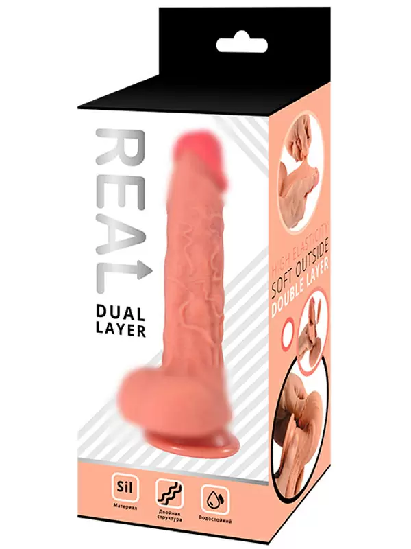 Реалистичный фаллоимитатор Real Dual Layer, 23 см, силикон, телесный цвет