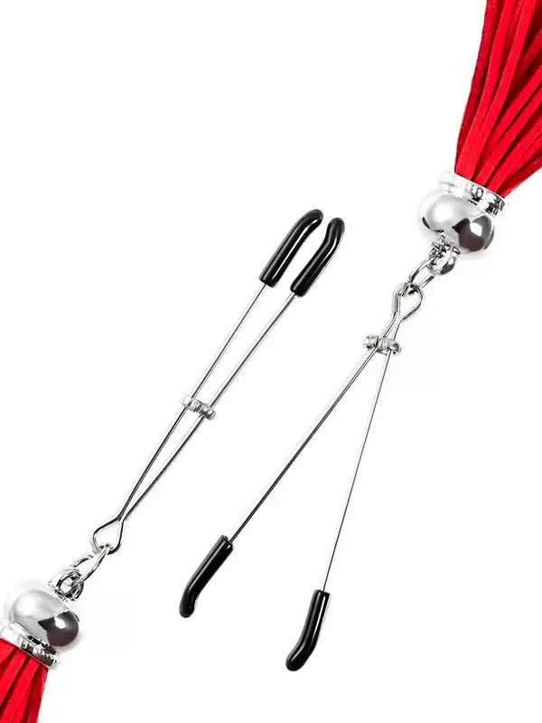 Зажимы на соски Pecado BDSM, «Вилки», с кисточками из замши, металл, красные