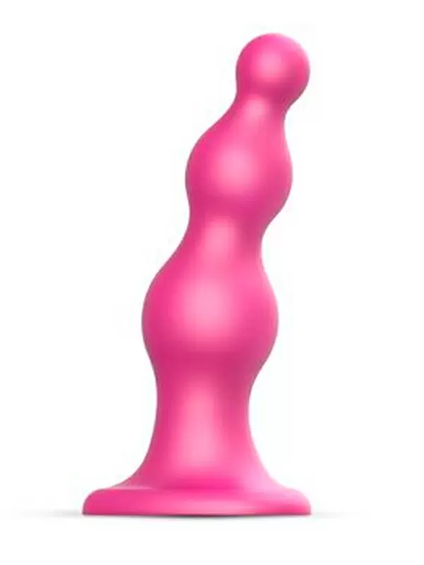Гибкий фаллоимитатор Strap-On-Me Dildo Plug Beads Framboise, 14 см, 3 утолщения, розовый металлик