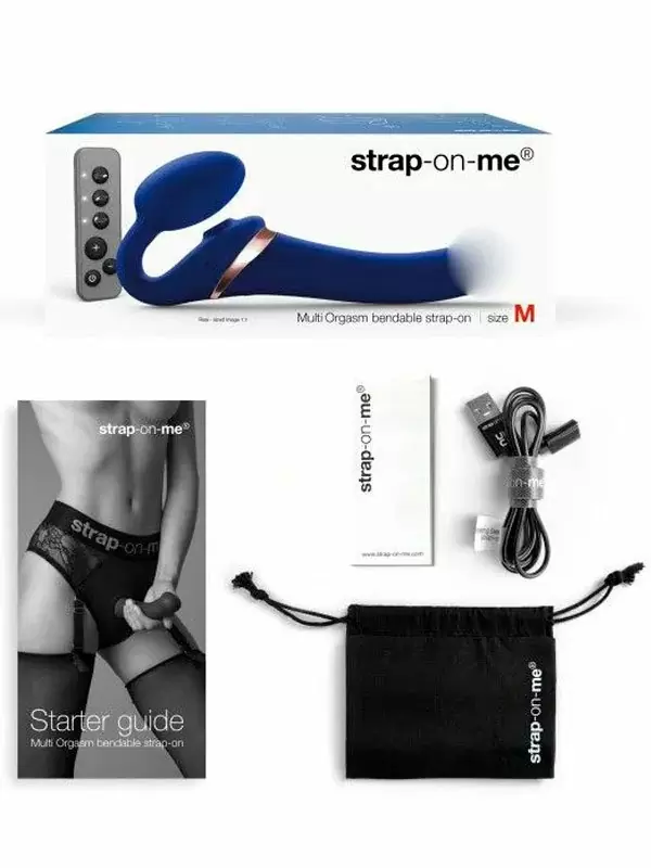 Анатомический страпон Strap-On-Me Multi Orgasm с 3 моторами, безремневой, размер M, синий