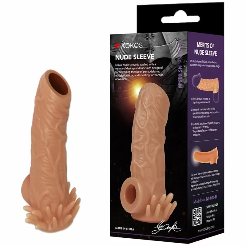 Реалистичная насадка с усиками и подхватом мошонки с открытой головкой, размер M