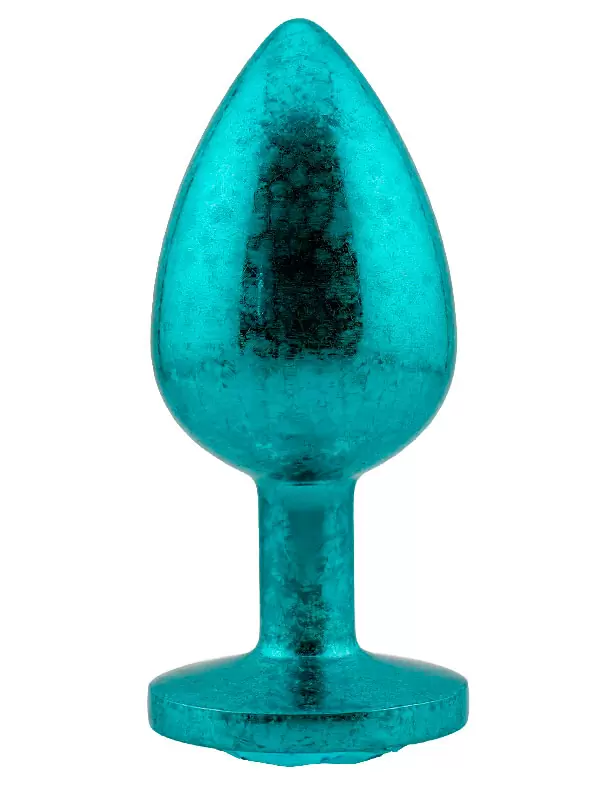 Голубая  алюминиевая анальная пробка с кристаллом Large