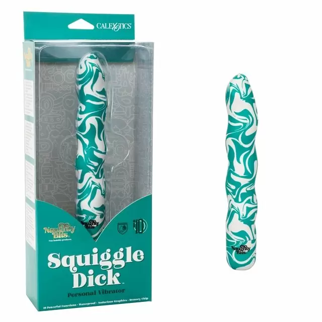 Рельефный вибратор NAUGHTY BITS SQUIGGLE DICK, 15,2 см, 10 режимов, зеленый с белым