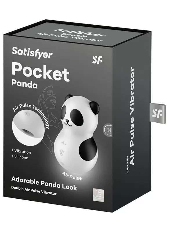 Вакуумный стимулятор клитора Satisfyer POCKET PANDA, технология Air Pulse, 8,8 см, 23 режима, в форме панды, черный с белым