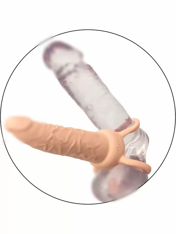 Реалистичная вибронасадка Performance Maxx Rechargeable Dual Penetrator, для двойного проникновения, 14 см, 10 режимов, светло-телесный