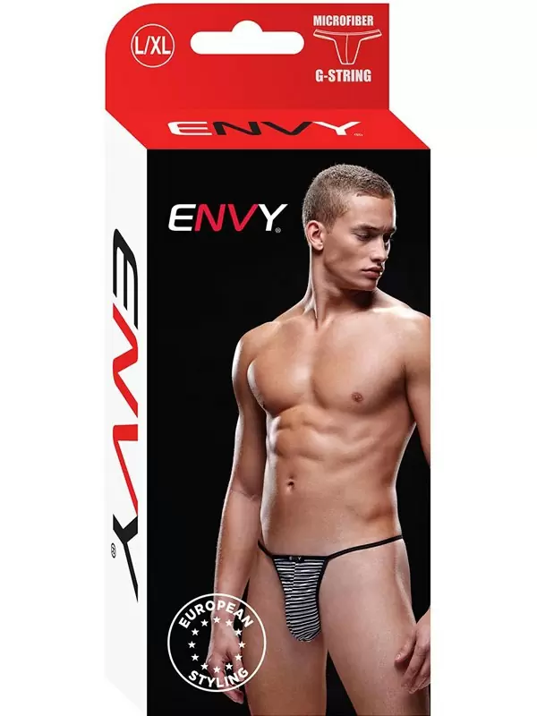 Черно-белые стринги, трусы мужские в полоску - L/XL