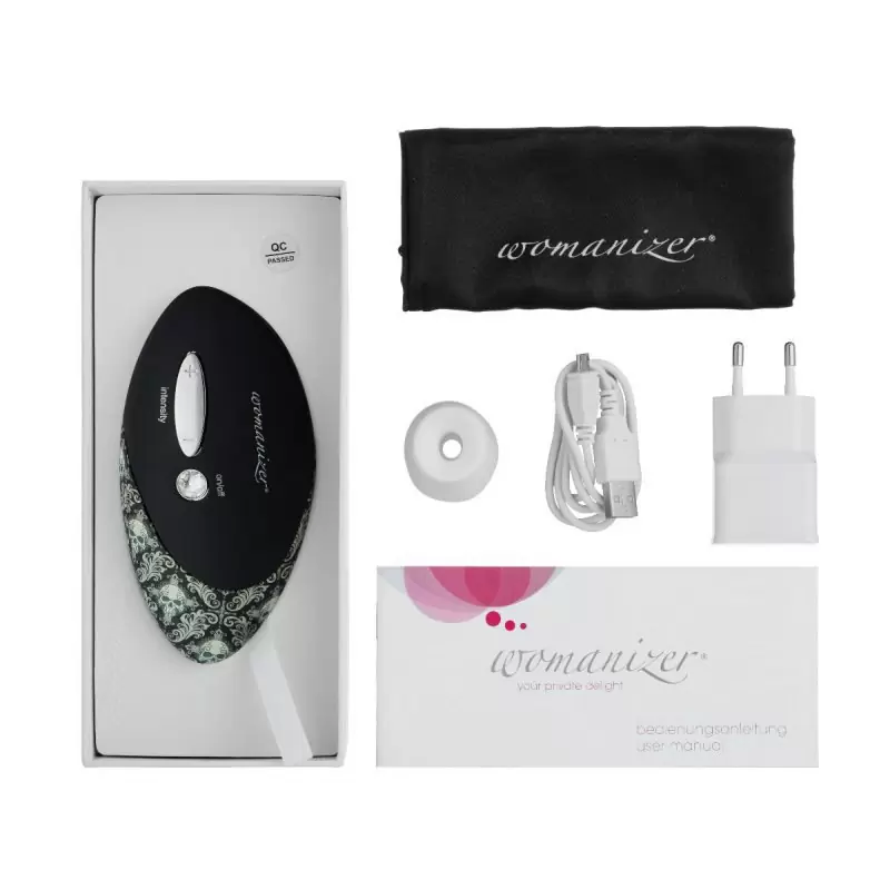Бесконтактный клиторальный стимулятор Womanizer Pro – черный с белым (тату)