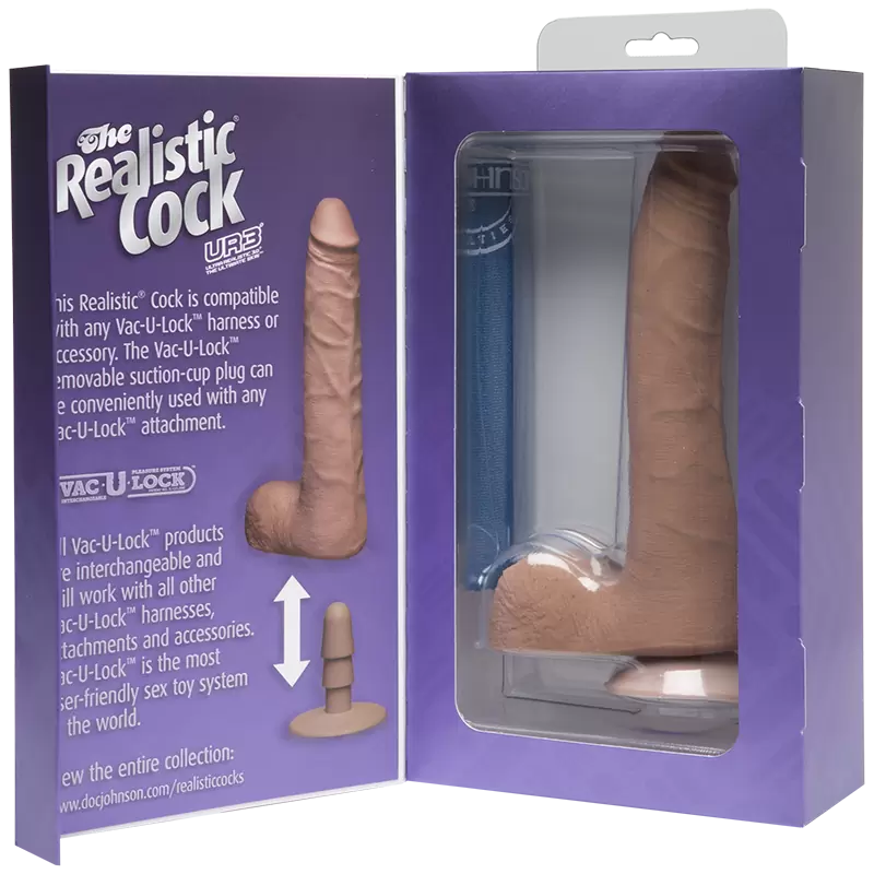 Фаллоимитатор реалистик Realistic Cock UR3 9” Slim с мошонкой – коричневый