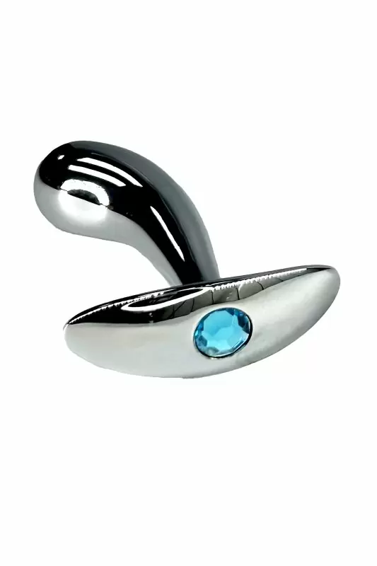 Изогнутая анальная пробка Kanikule с голубым кристаллом — диаметр 2 см, размер S