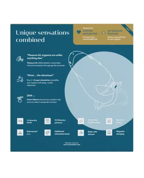 Инновационный вибратор-кролик Womanizer Duo 2 Petrol, технология Pleasure Air, бирюзовый