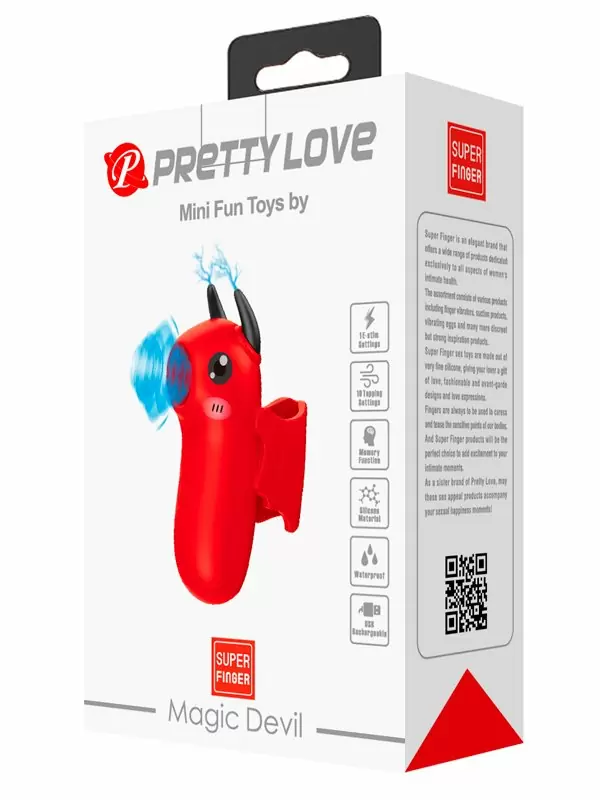 Вакуумный мини-стимулятор клитора Pretty Love Magic Devil, 7см, на палец, с электростимуляцией, красный