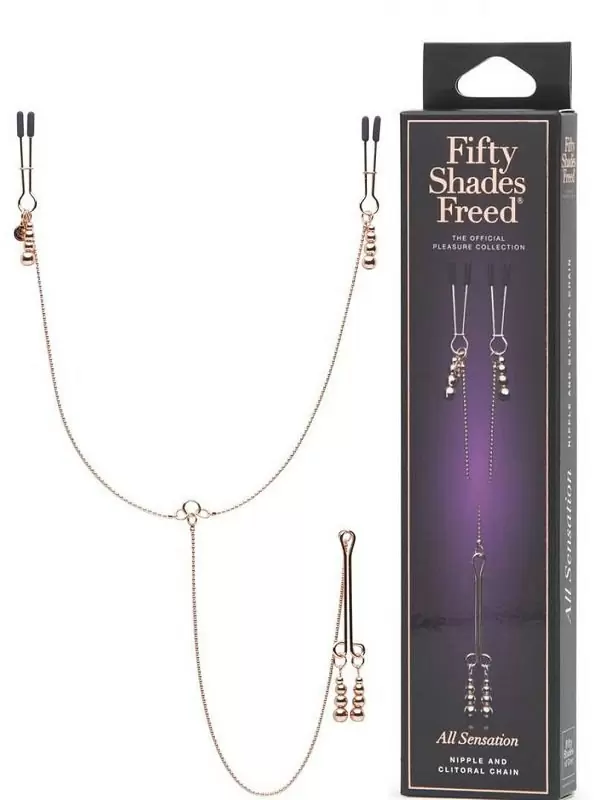 Набор из зажимов для сосков и половых губ с цепью All Sensation - золотистый