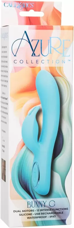 Изогнутый вибратор-кролик AZURE COLLECTION - BUNNY G, 22,8 см, силикон, голубой