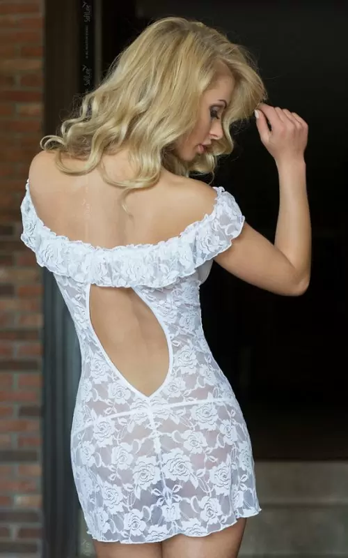 Комплект ВЕРОНИКА белого цвета: сорочка и стринги – M/L