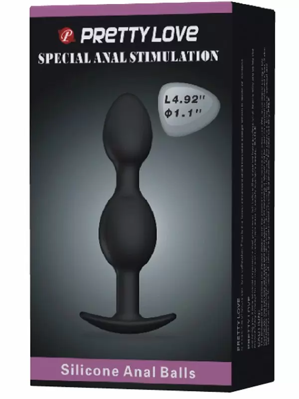 Анальная втулка Pretty Love, со смещённым центром тяжести, 12,5 см, силикон, черный