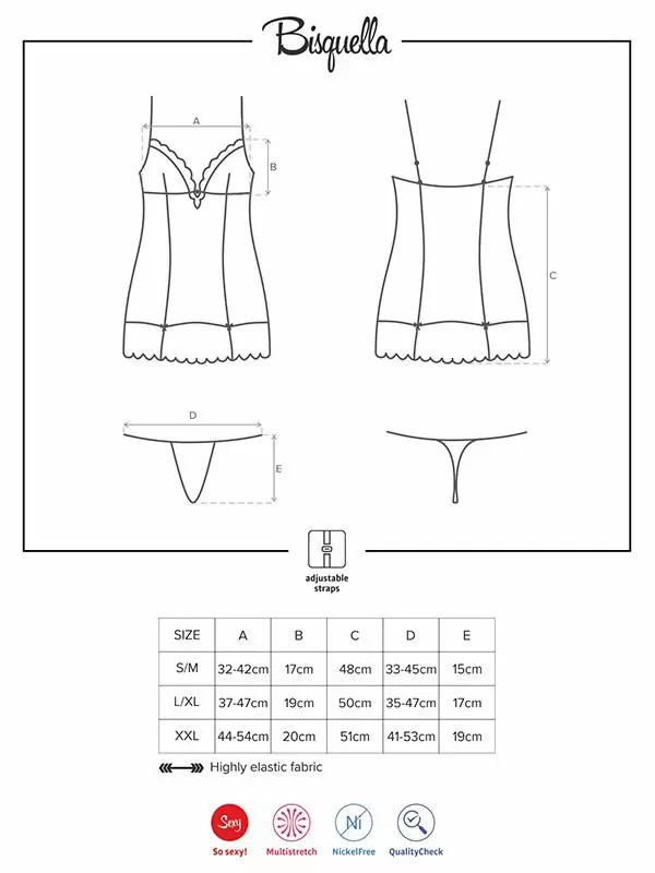 Белая полупрозрачная сорочка с кружевным декором и стринги Bisquella (Obsessive) – S/M