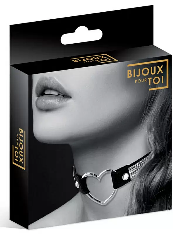 Элегантный чокер Concorde COLLIER STRASS ET COEUR, с металлическим сердечком, 39 см, черный