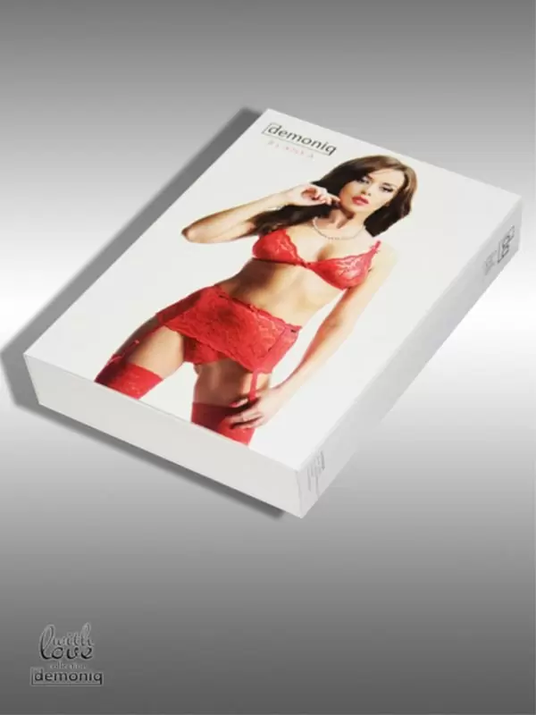 Кружевной комплект с высоким поясом Demoniq Blanka красного цвета – S