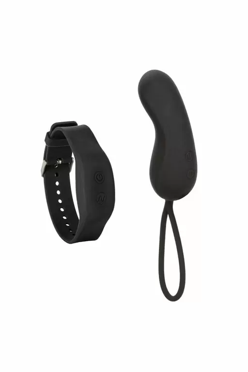 Изогнутое виброяйцо Wristband Remote Curve, с пультом-браслетом, 7,5 см, 12 режимов, черный