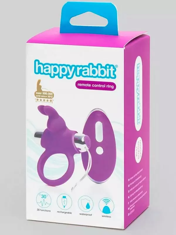 Эрекционное виброкольцо Happy Rabbit, с пультом Д/У, стимуляция клитора, фиолетовое