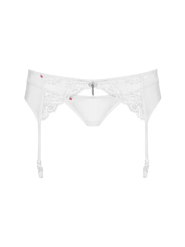 Белый пояс для чулок с кружевной вставкой и стринги Charms (Obsessive) – L/XL