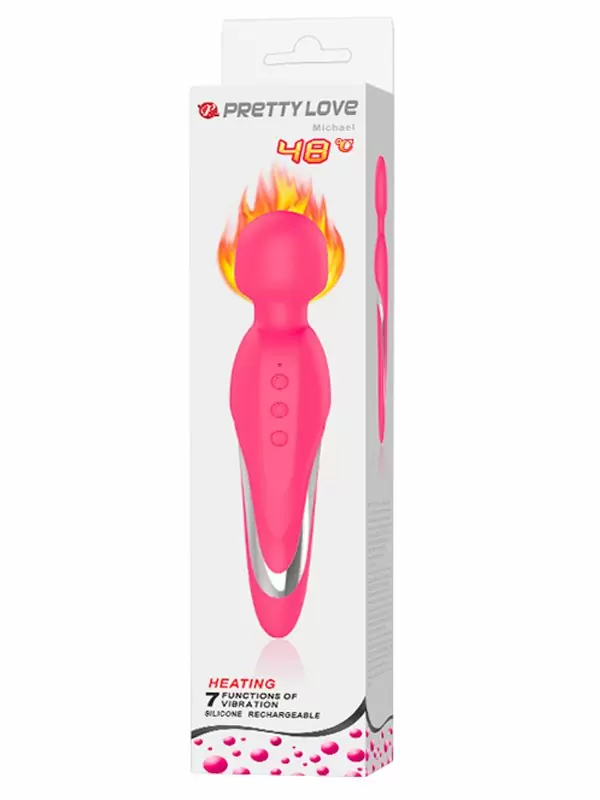Компактный вибратор PrettyLove Michael Heating, с функцией нагрева, 21 см, розовый