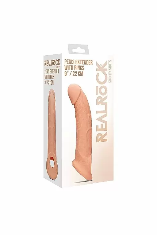 Увеличивающая насадка закрытого типа с кольцом для фиксации на мошонке Penis Extender with Rings - 22 cm