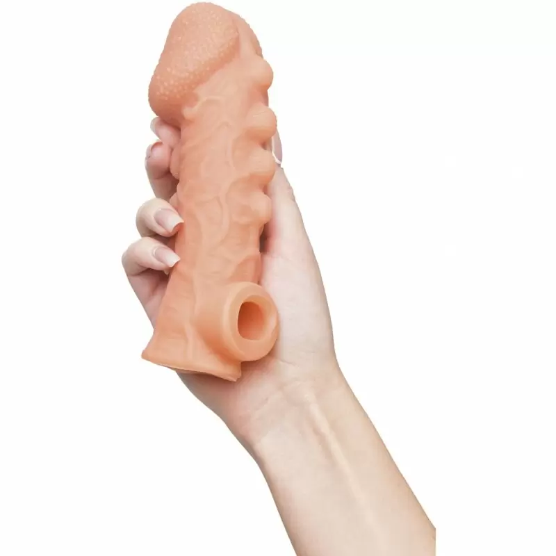 Реалистичная насадка на пенис с двумя рядами бугорков и отверстием для мошонки «Cock sleeve» (средняя), Kokos