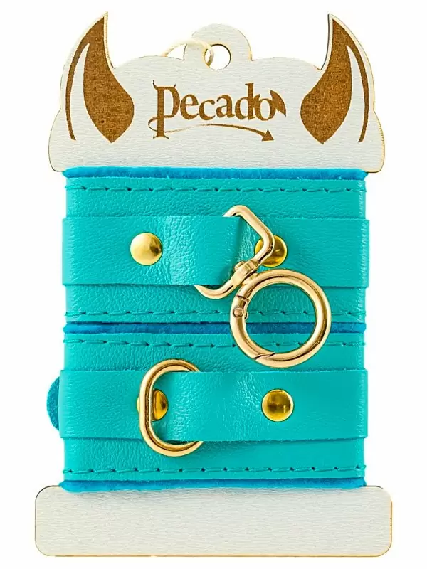Миниатюрные наручники Pecado BDSM «МИНИ», двуслойные, натуральная кожа, голубые