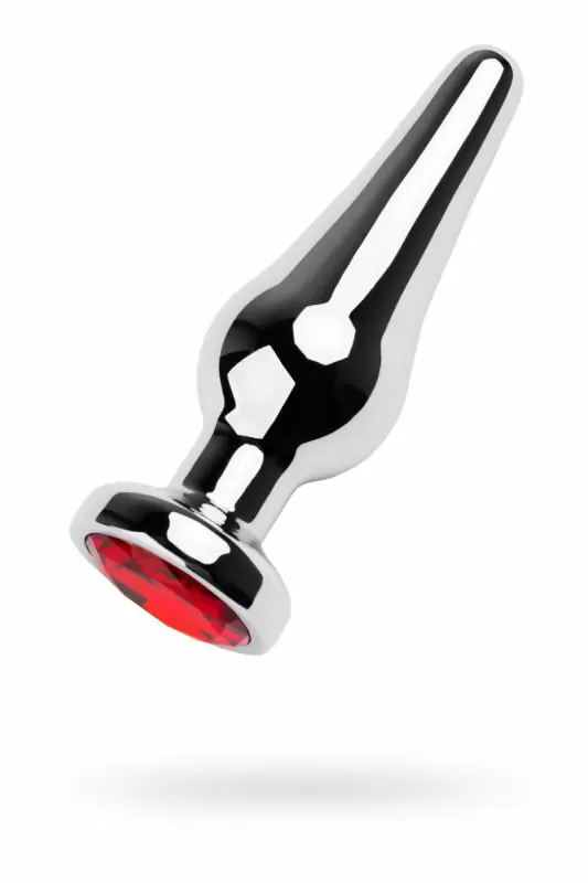 Металлическая анальная пробка TOYFA с кристаллом рубина — серебристая с красным